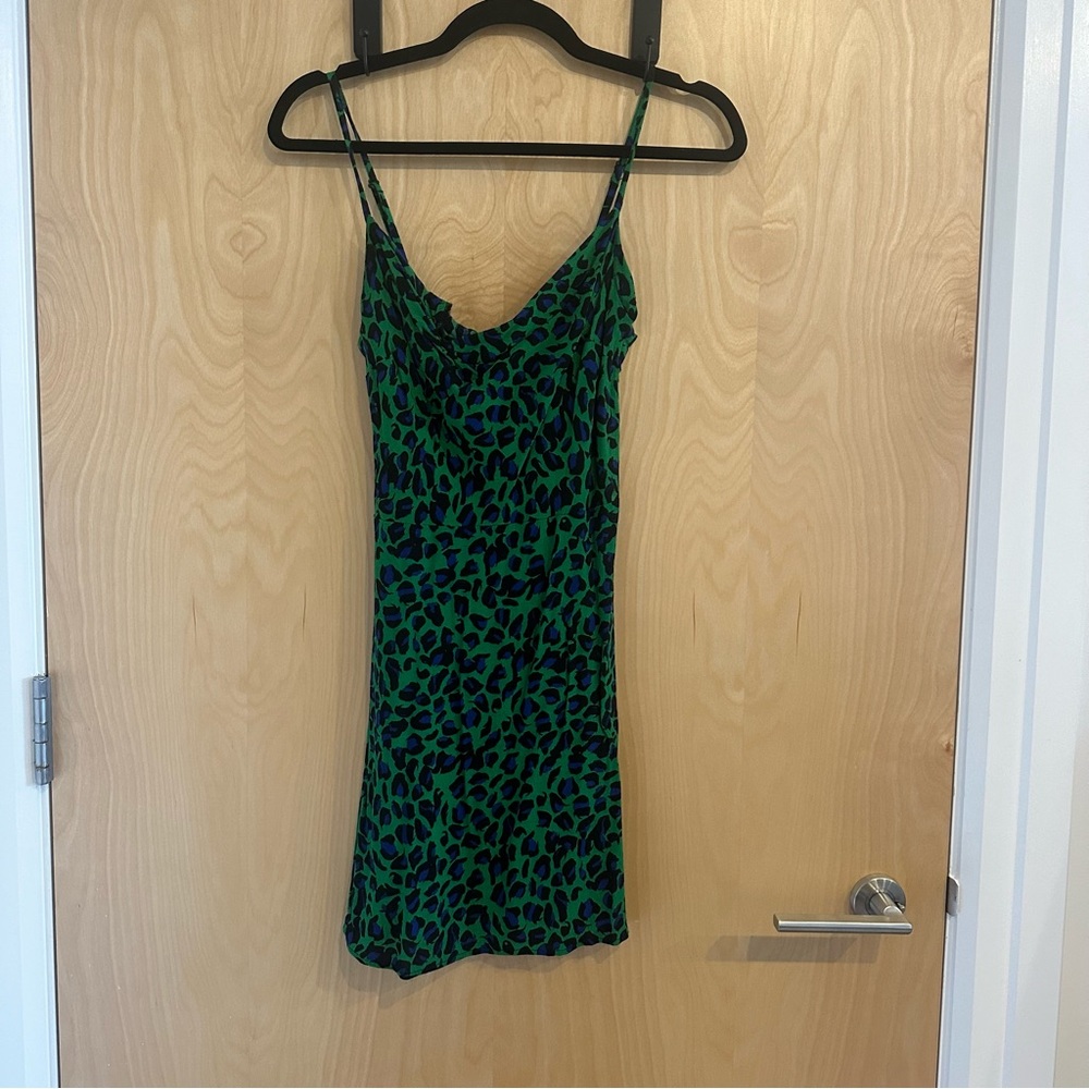 Bershka size S green leopard print cowl neck mini dress